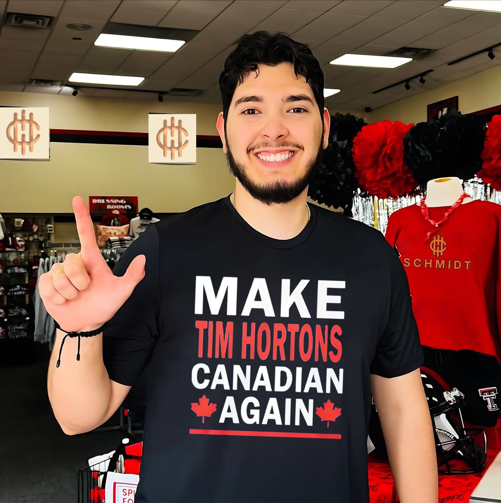 Make Tim Hortons Canadian Again flag shirt Unisex T-shirt, Sweatshirt, Hoodie, Long Sleeve Tee - T-Shirt, Sweatshirt, Hoodie