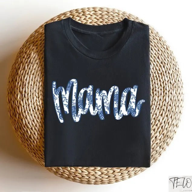 Mama Blue Willow Filled Shirt Floral Mama Flower Mom Personalized Mom Mom Groovy Mom T-Shirts, Hoodie, Sweatshirt - T-Shirt, Sweatshirt, Hoodie