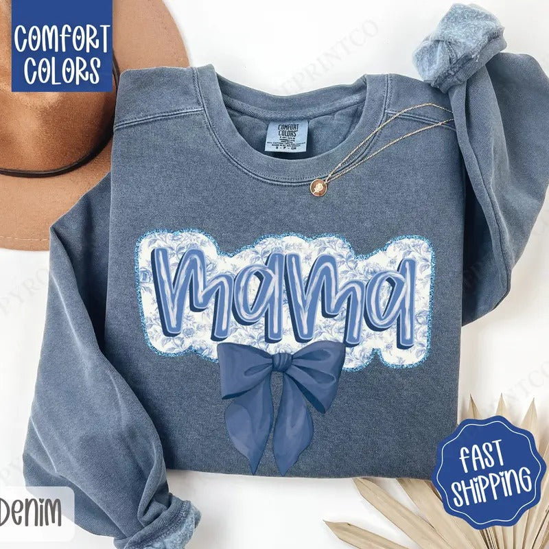 Mama Bow Comfort Colors Coquette Mama Mom T-Shirts, Hoodie, Sweatshirt - T-Shirt, Sweatshirt, Hoodie