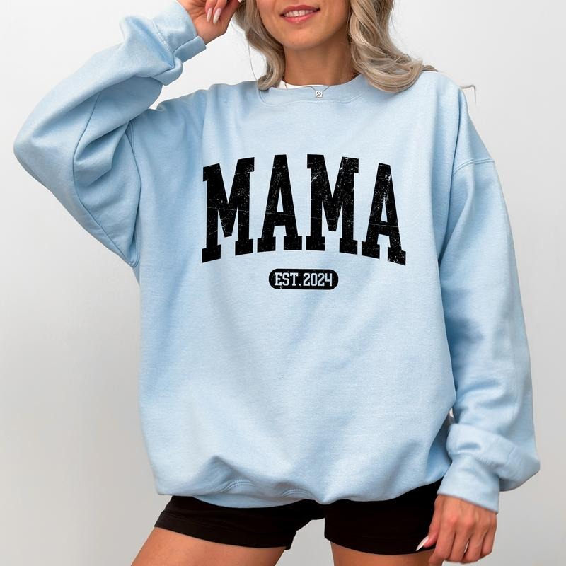 Mama Est 2024 New Mom Fall Pregnancy Baby Announcement Baby Reveal New Mommy Shirt Cute New Mom Tops Comfy Long Sleeve Tops Casual Womenswear Comfort Fabric Cotton Top T-Shirts, Hoodie, Sweatshirt - T-Shirt, Sweatshirt, Hoodie