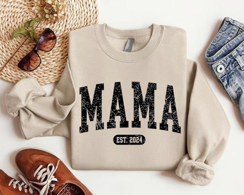 Mama Est 2024 Custom Mom New Mom Mama T-Shirts, Hoodie, Sweatshirt - T-Shirt, Sweatshirt, Hoodie