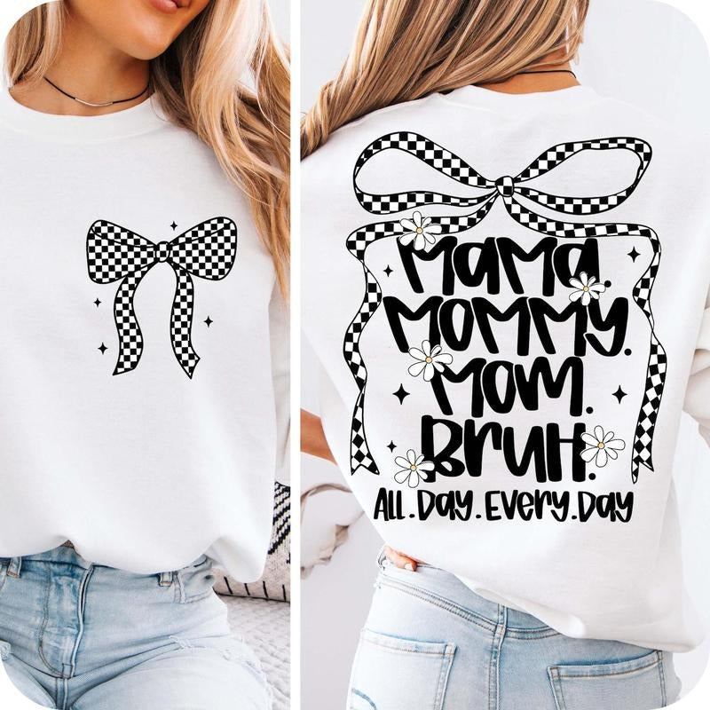 Mama Mummy Mom Bruh Double Sides Shirt Checkered Mama Coquette Shirt Retro Mama Happy Mama Life Mom T-Shirts, Hoodie, Sweatshirt - T-Shirt, Sweatshirt, Hoodie