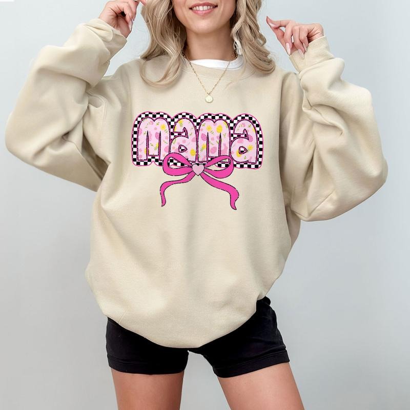 Mama Shirt Pink Coquette Bow Floral Checkerboard Cute Girly Mom T-Shirts, Hoodie, Sweatshirt - T-Shirt, Sweatshirt, Hoodie