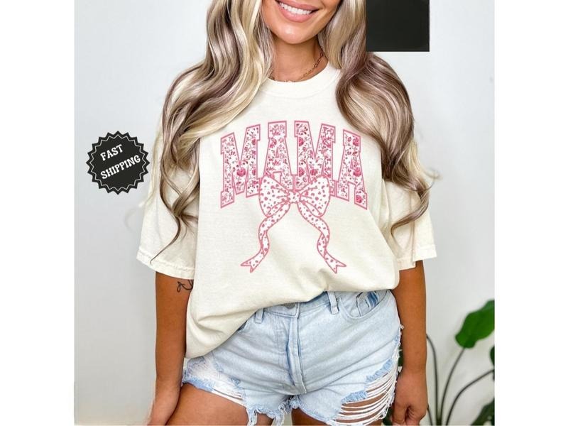 Mama Shirt Pink Ribbon Shirt Girly Mom Cute Mom Shirt T-Shirts, Hoodie, Sweatshirt - T-Shirt, Sweatshirt, Hoodie