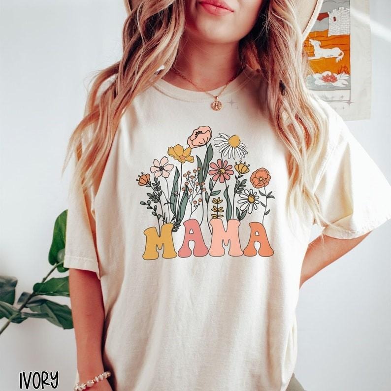 Mama Wildflowers Mama Shirt Retro Mom Flower Shirts Floral New Mom Tops Womenswear T-Shirts, Hoodie, Sweatshirt - T-Shirt, Sweatshirt, Hoodie