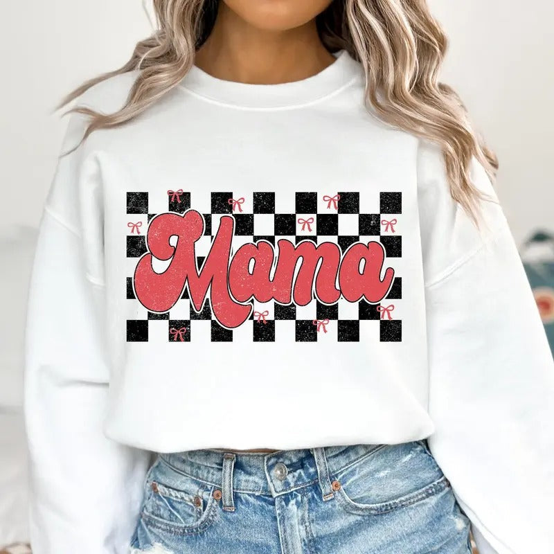 Mama Valentine Coquette Mama Varsity Retro Valentine Checkered Valentine Hearts Loved Mama T-Shirts, Hoodie, Sweatshirt - T-Shirt, Sweatshirt, Hoodie