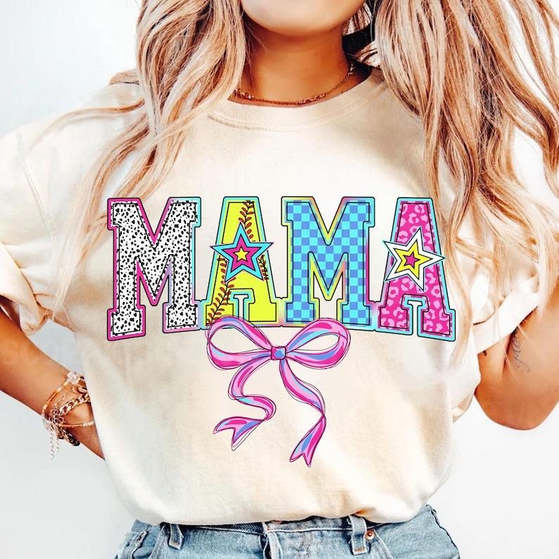 Mama Varsity Baseball Coquette Bow Brushstroke Game Day T-Shirts, Hoodie, Sweatshirt - T-Shirt, Sweatshirt, Hoodie