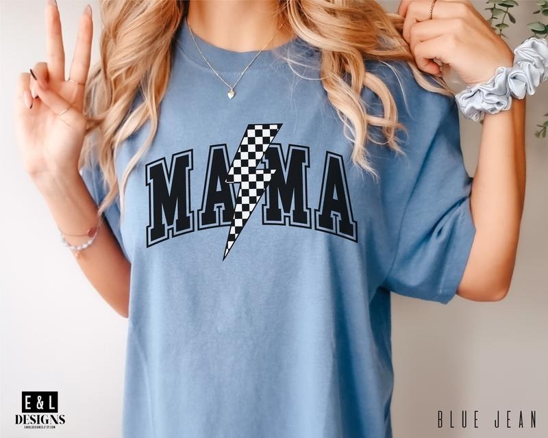 Mama Varsity Shirt Comfort Colors Checkered Mom Lightning Bolt Mama Baby Shower T-Shirts, Hoodie, Sweatshirt - T-Shirt, Sweatshirt, Hoodie