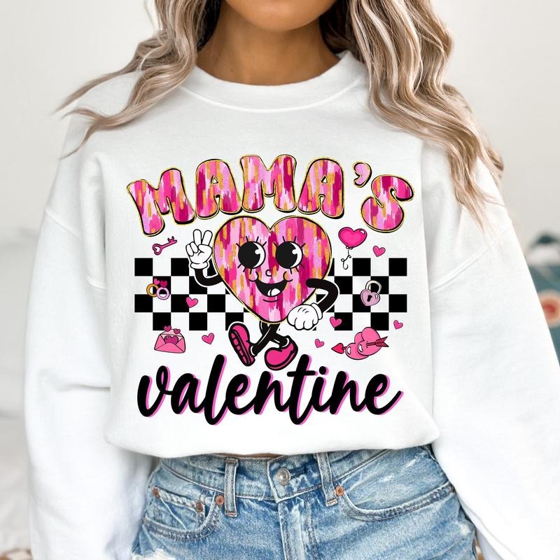 Mamas Valentine Sweat Retro Checkered Valentine Heart Sweat Valentine Sweat Brushstroke Glitter Pink Valentine Mini Sweat T-Shirts, Hoodie, Sweatshirt - T-Shirt, Sweatshirt, Hoodie