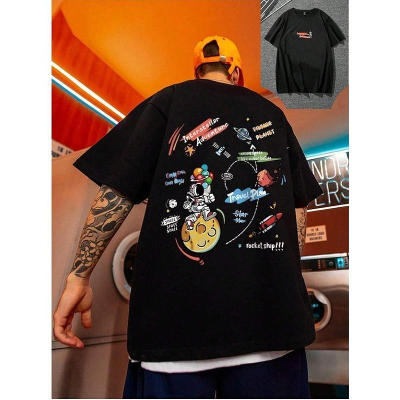 Manfinity EMRG Drop Shoulder Space Element & Letter Print 2 Sided Naughty Clothes T-Shirts, Hoodie, Sweatshirt - T-Shirt, Sweatshirt, Hoodie