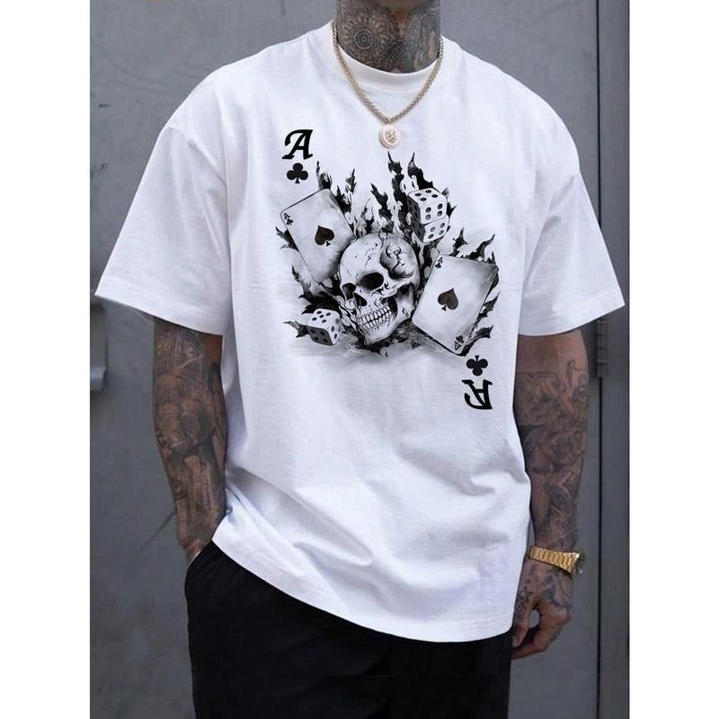Manfinity RebelGame Skulls & Poker Cards Printed Short Sleeve Made USA T-Shirts, Hoodie, Sweatshirt - T-Shirt, Sweatshirt, Hoodie