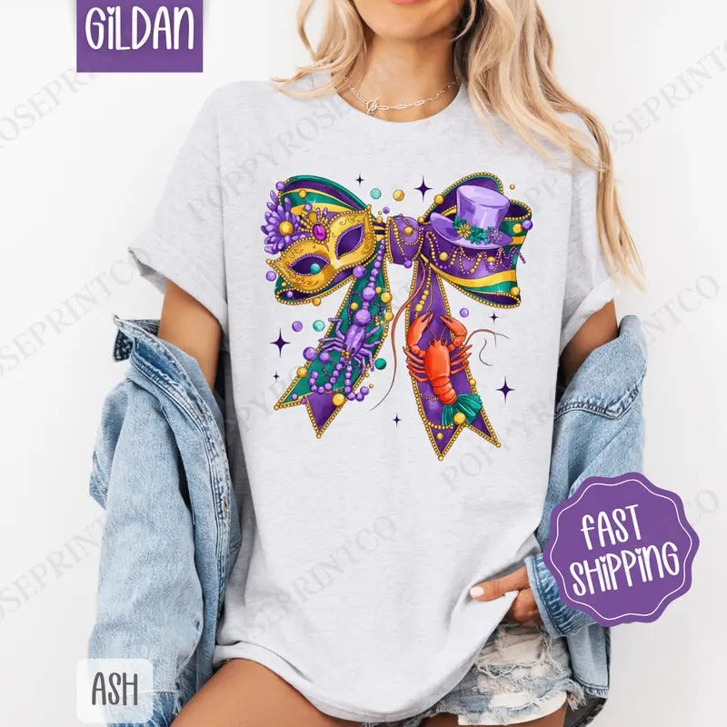 Mardi Gras Bow Shirt Gildan Coquette Mardi Gras Louisiana Plus Sizes T-Shirts, Hoodie, Sweatshirt - T-Shirt, Sweatshirt, Hoodie