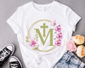 Marian Catholic Shirt Floral Religious M & Faith Cross Christian Shirt Woman Catholic Shirt Assumption Mary Shirt T-Shirts, Hoodie, Sweatshirt - T-Shirt, Sweatshirt, Hoodie