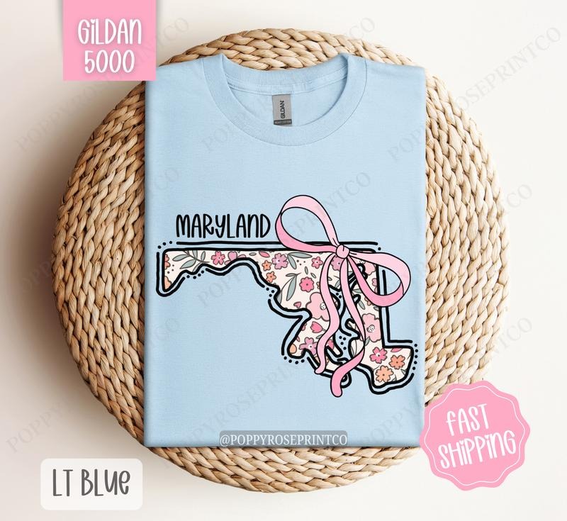 Maryland Gildan Cute Maryland State Shirt Maryland Floral Bow T-Shirts, Hoodie, Sweatshirt - T-Shirt, Sweatshirt, Hoodie