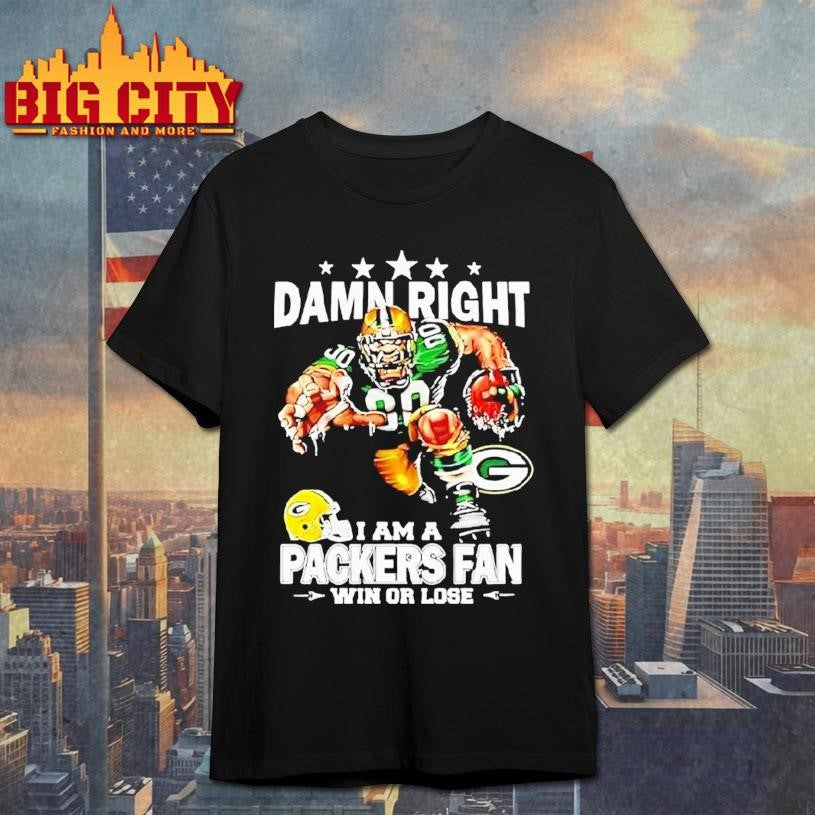 Mascot Damn Right I Am A Green Bay Packers Fan Win Or Lose Shirt Unisex T-shirt, Sweatshirt, Hoodie, Long Sleeve Tee - T-Shirt, Sweatshirt, Hoodie