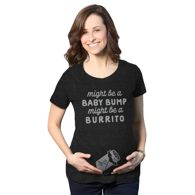 Maternity Might Be Bump Might Be Burrito Pregnancy Funny Mexican Food Funny Maternity Cute Pregnancy Plus Sizes Cinco De Mayo Maternity Funny Food Short Black T-Shirts, Hoodie, Sweatshirt - T-Shirt, Sweatshirt, Hoodie