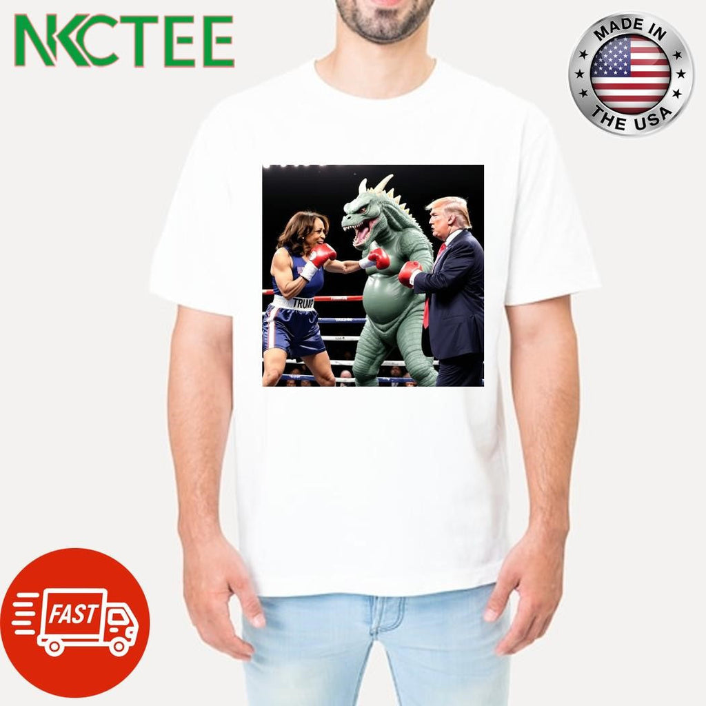Kamala harris and donald trump in a boxing match Godzilla shirt Unisex T-shirt, Sweatshirt, Hoodie, Long Sleeve Tee - T-Shirt, Sweatshirt, Hoodie