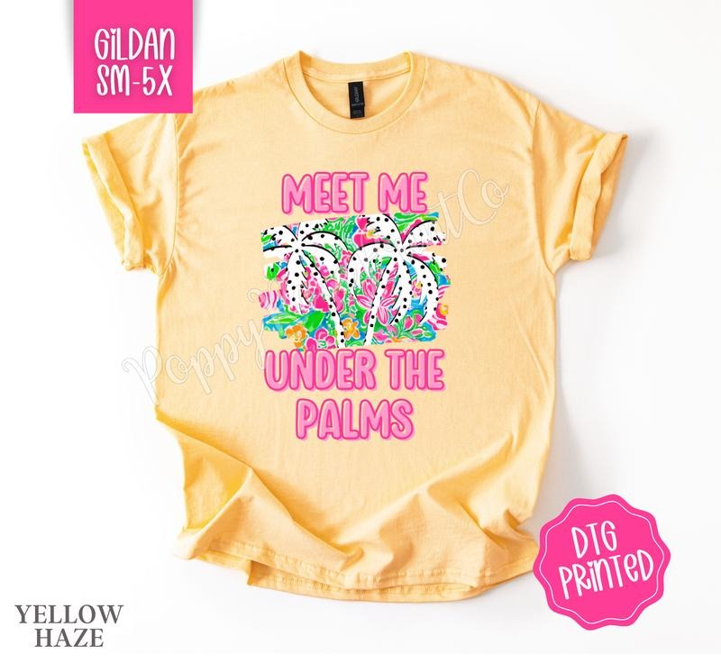 Meet Me Under Palms Gildan Summer Cute Shirt Her T-Shirts, Hoodie, Sweatshirt - T-Shirt, Sweatshirt, Hoodie