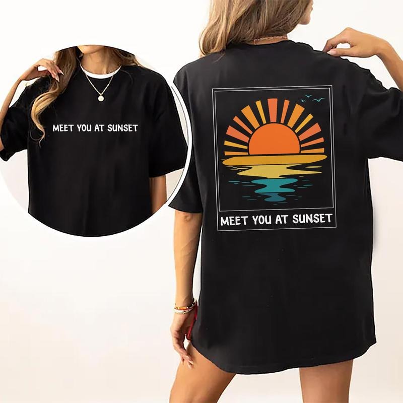 Meet You Sunset Vintage Sunset Rays Wavy Sunshine Unhinged Shirts Beachy Shirt Sun Rays Summer Time Mom Summer Outfits Tops Womenswear Cotton Fabric Relaxed Fit Chic T-Shirts, Hoodie, Sweatshirt - T-Shirt, Sweatshirt, Hoodie