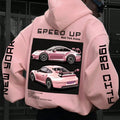 Car & Letter Print Drop Shoulder Casual Regular Fit Drawstring Pocket Hooded Daily Outdoor Clothes Fall & Winter T-Shirts, Hoodie, Sweatshirt - T-Shirt, Sweatshirt, Hoodie