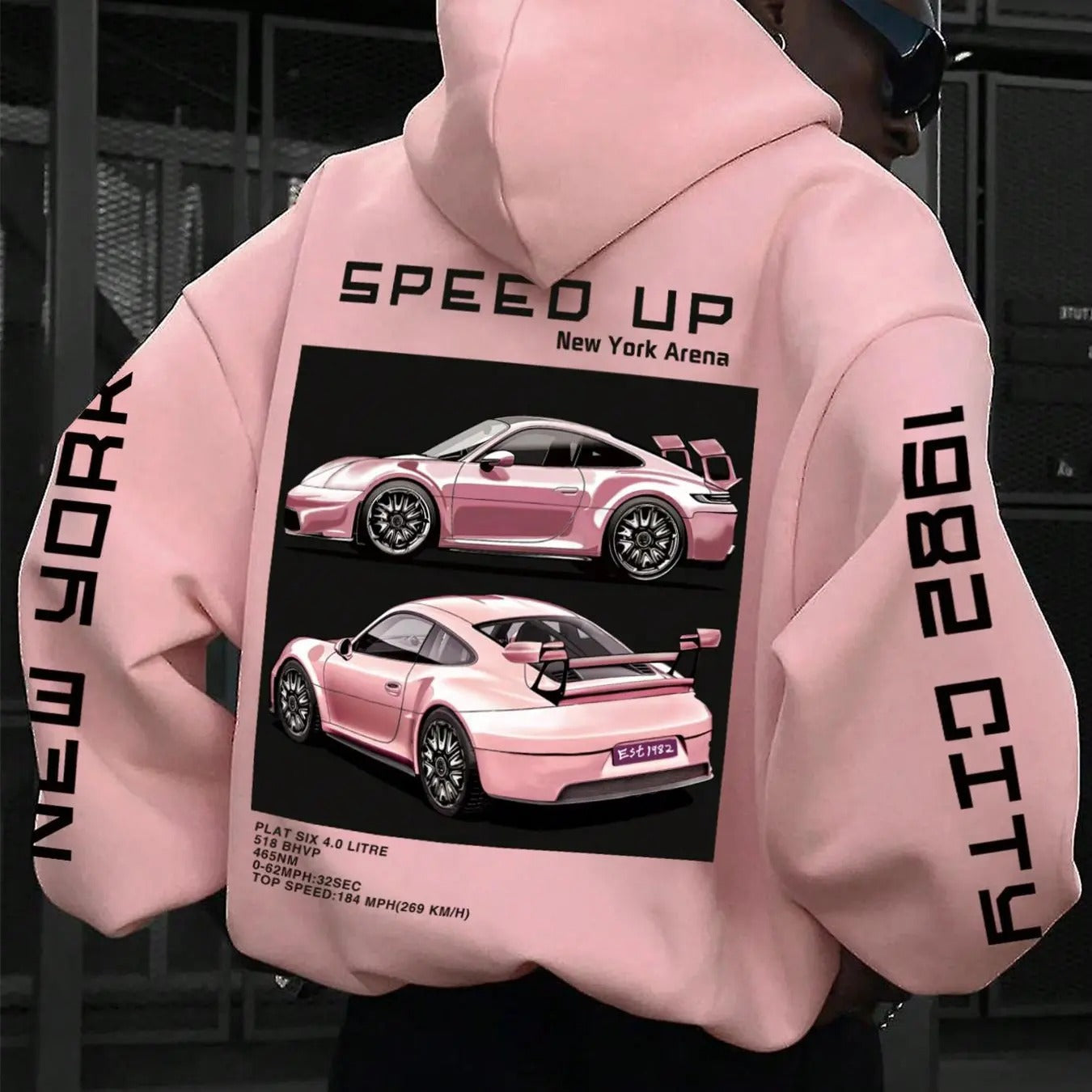 Car & Letter Print Drop Shoulder Casual Regular Fit Drawstring Pocket Hooded Daily Outdoor Clothes Fall & Winter T-Shirts, Hoodie, Sweatshirt - T-Shirt, Sweatshirt, Hoodie