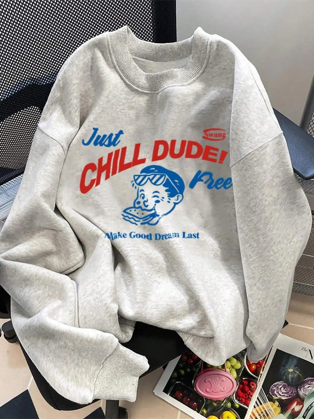 Cartoon & Letter Print Casual Soft Comfy Long Sleeve Crew Neck Spring & Fall Top Daily T-Shirts, Hoodie, Sweatshirt - T-Shirt, Sweatshirt, Hoodie