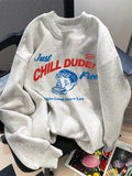 Cartoon & Letter Print Casual Soft Comfy Long Sleeve Crew Neck Spring & Fall Top Daily T-Shirts, Hoodie, Sweatshirt - T-Shirt, Sweatshirt, Hoodie
