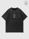 Cartoon Anchor Print Short Sleeve Velvet Regular Fit Casual Summer Top Daily T-Shirts, Hoodie, Sweatshirt - T-Shirt, Sweatshirt, Hoodie