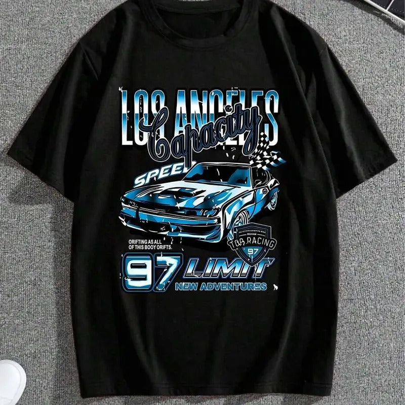 Cartoon Car Print Round Neck Streetwear Summer Top T-Shirts, Hoodie, Sweatshirt - T-Shirt, Sweatshirt, Hoodie