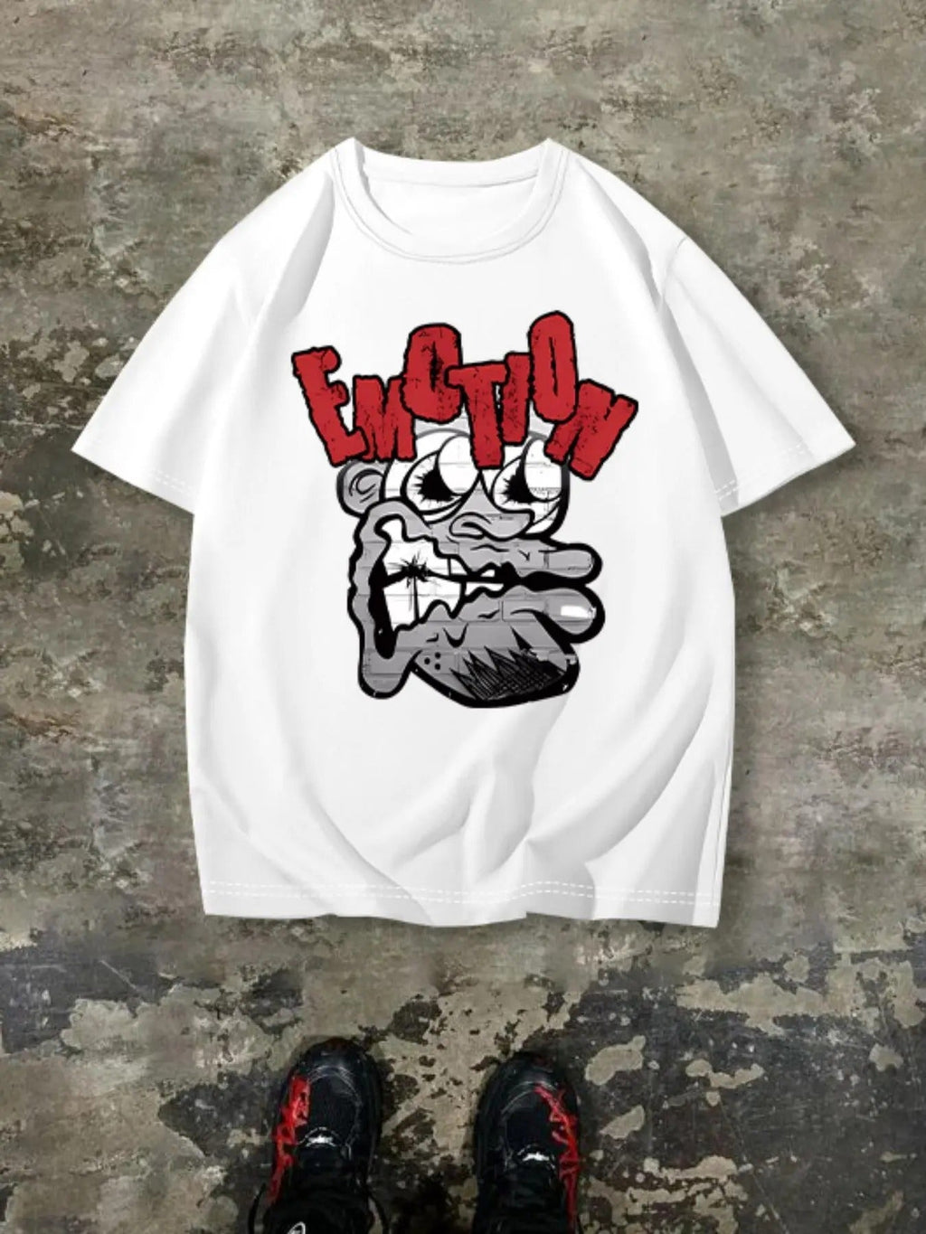 Cartoon Face & Letter Print Drop Shoulder Regular Fit Casual Comfy Round Neck Half Sleeve Summer Menswear Daily T-Shirts, Hoodie, Sweatshirt - T-Shirt, Sweatshirt, Hoodie