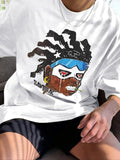 Cartoon Figure Print Drop Shoulder Regular Fit Casual Street Short Sleeve Round Neck Summer Top Daily T-Shirts, Hoodie, Sweatshirt - T-Shirt, Sweatshirt, Hoodie