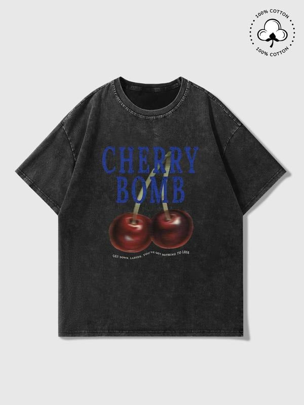 Cherry Bomb & Hand Print Wash Regular Fit Casual Short Sleeve Round Neck Daily Top Summer Tropical T-Shirts, Hoodie, Sweatshirt - T-Shirt, Sweatshirt, Hoodie