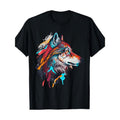 Colorful Wolf Portrait 100% Cotton Short Sleeve Crew Neck Casual Fit Machine Washable All Seasons Made USA T-Shirts, Hoodie, Sweatshirt - T-Shirt, Sweatshirt, Hoodie