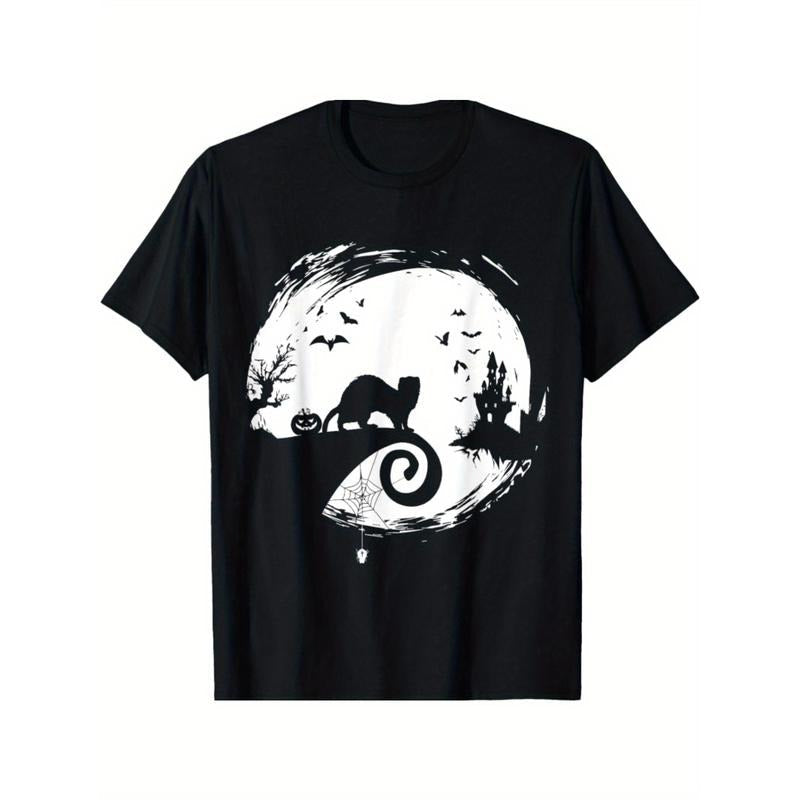 Cotton Crew Neck Creepy Ferret & Moon Silhouette Casual Short Sleeve Breathable & Soft Casual Made USA T-Shirts, Hoodie, Sweatshirt - T-Shirt, Sweatshirt, Hoodie