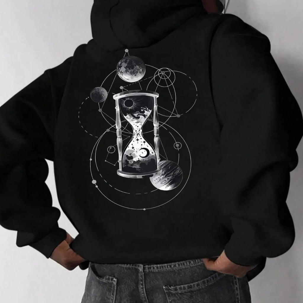 Galaxy Print Drop Shoulder Thermal Lined Regular Fit Casual Drawstring Pocket Hooded Daily Outdoor Clothes Fall & Winter T-Shirts, Hoodie, Sweatshirt - T-Shirt, Sweatshirt, Hoodie