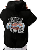 Hand & Letter Print Drop Shoulder Casual Regular Fit Drawstring Pocket Hooded Daily Outdoor Clothes Fall & Winter T-Shirts, Hoodie, Sweatshirt - T-Shirt, Sweatshirt, Hoodie