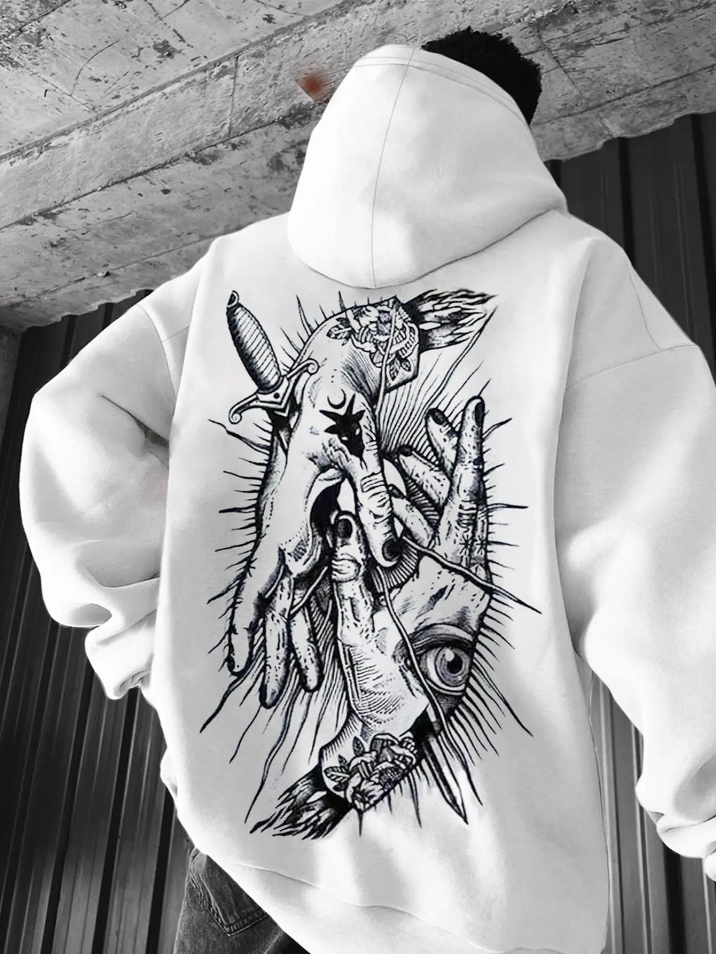 Hand Print Drop Shoulder Casual Regular Fit Drawstring Hooded Daily Outdoor Clothes Fall & Winter T-Shirts, Hoodie, Sweatshirt - T-Shirt, Sweatshirt, Hoodie