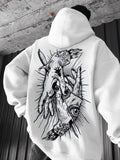 Hand Print Drop Shoulder Casual Regular Fit Drawstring Hooded Daily Outdoor Clothes Fall & Winter T-Shirts, Hoodie, Sweatshirt - T-Shirt, Sweatshirt, Hoodie