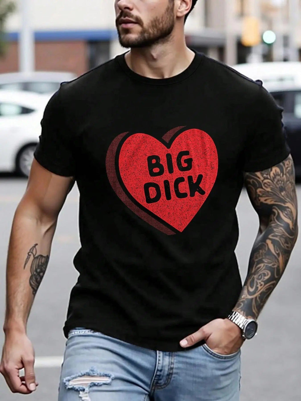 Heart & Letter Print Round Neck Regular Fit Casual Short Sleeve Crew Neck Daily Top All Seasons T-Shirts, Hoodie, Sweatshirt - T-Shirt, Sweatshirt, Hoodie