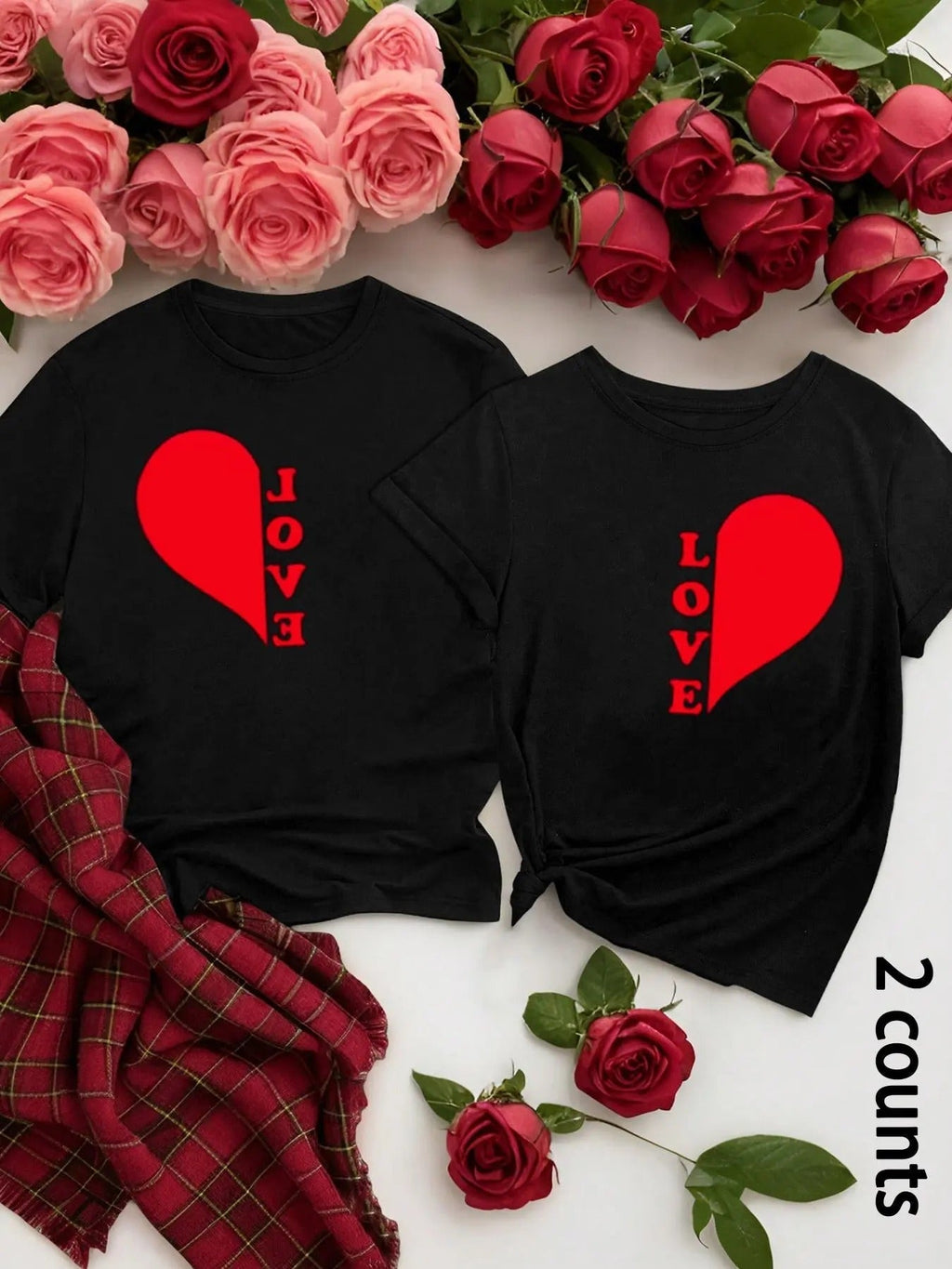 Heart & Letter Print Short Sleeve Casual Regular Fit Round Neck Daily Top All Seasons T-Shirts, Hoodie, Sweatshirt - T-Shirt, Sweatshirt, Hoodie