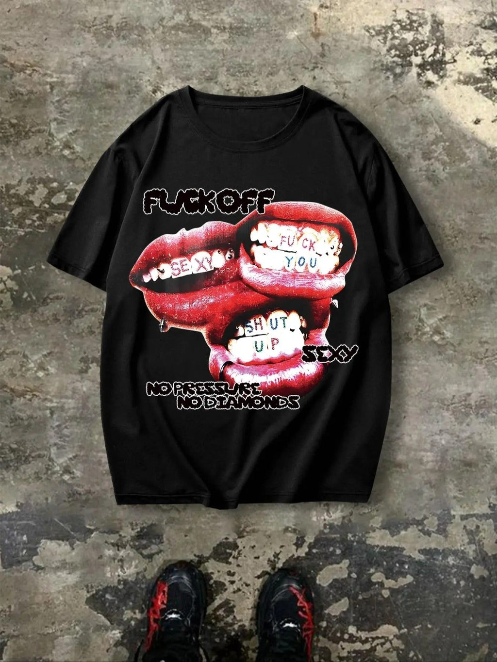 Letter & Lip Print Round Neck Regular Fit Casual Short Sleeve Crew Neck Summer Top Daily T-Shirts, Hoodie, Sweatshirt - T-Shirt, Sweatshirt, Hoodie