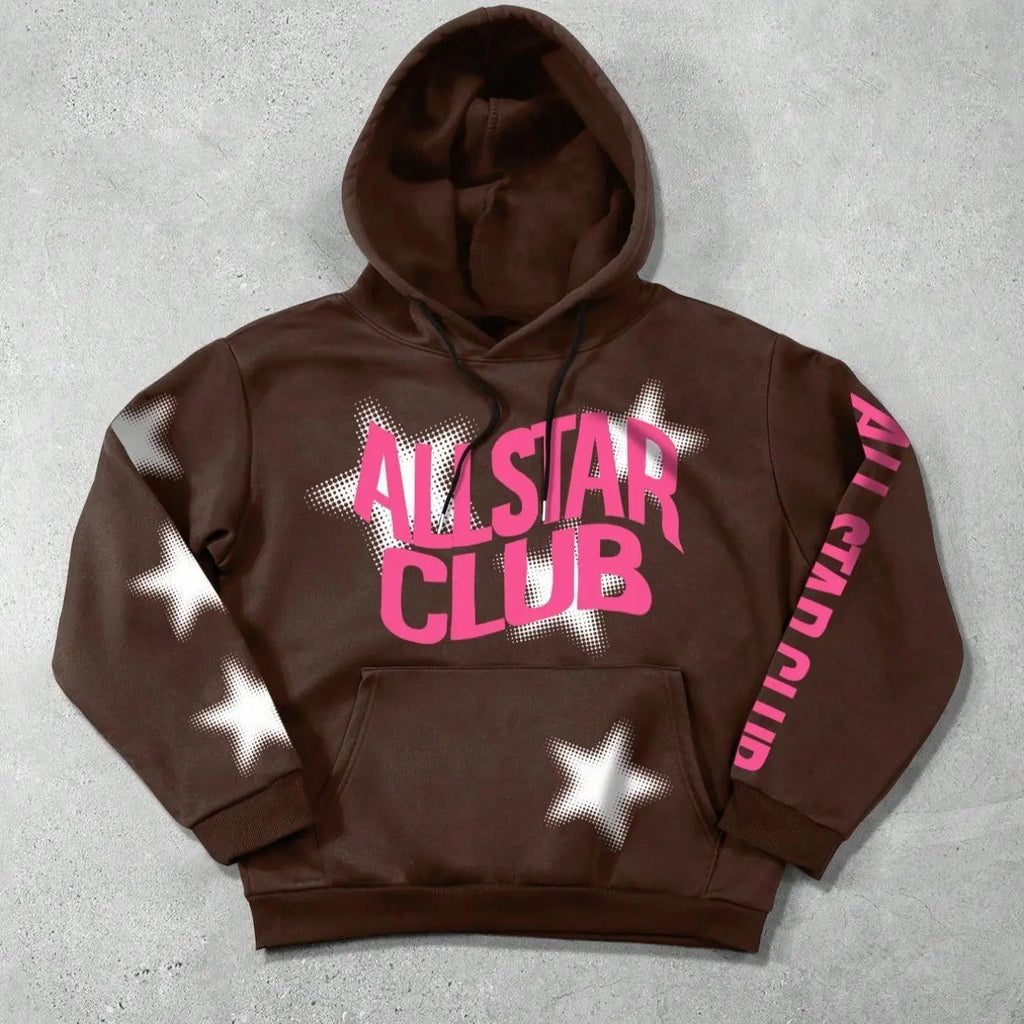 Letter & Star Print Drawstring Pocket Casual Regular Fit Long Sleeve Hooded Fall & Winter Top Daily T-Shirts, Hoodie, Sweatshirt - T-Shirt, Sweatshirt, Hoodie
