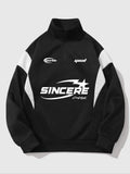 Letter & Star Print Half Zip Up Casual Regular Fit Long Sleeve Hooded Fall & Winter Top Daily T-Shirts, Hoodie, Sweatshirt - T-Shirt, Sweatshirt, Hoodie