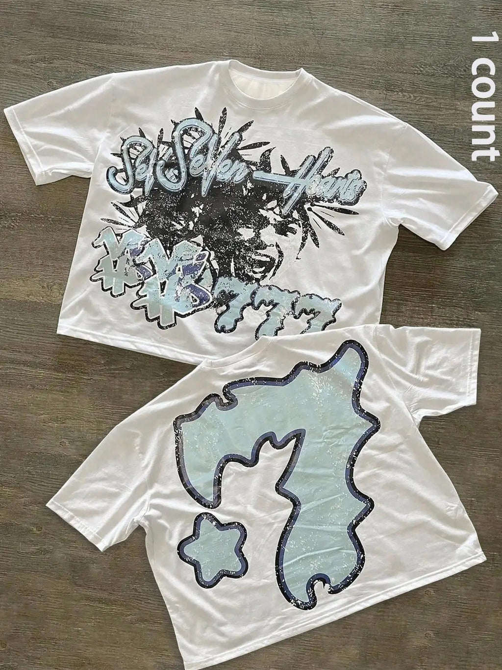 Letter & Star Print Round Neck Casual Short Sleeve Crew Neck Daily Top All Seasons Grunge Clothes T-Shirts, Hoodie, Sweatshirt - T-Shirt, Sweatshirt, Hoodie