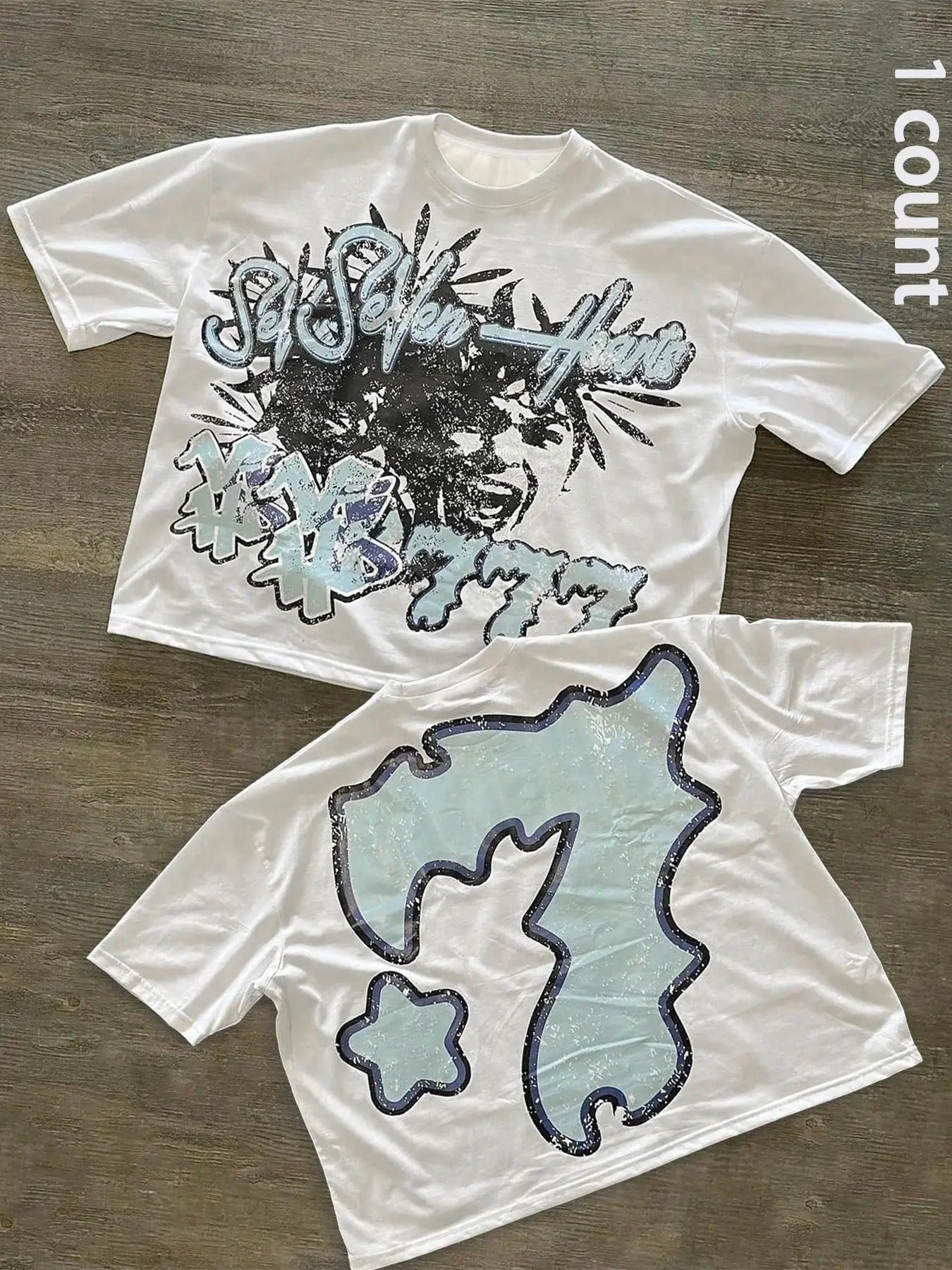Letter & Star Print Round Neck Casual Short Sleeve Crew Neck Daily Top All Seasons Grunge Clothes T-Shirts, Hoodie, Sweatshirt - T-Shirt, Sweatshirt, Hoodie