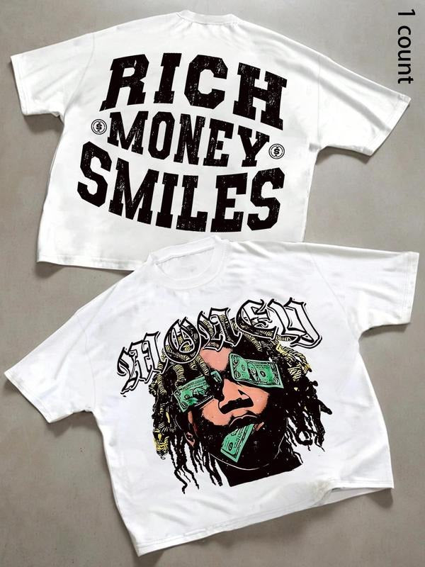 Money Smiles Letter Print Round Neck Regular Fit Casual Short Sleeve Summer Top Daily Tropical Cotton T-Shirts, Hoodie, Sweatshirt - T-Shirt, Sweatshirt, Hoodie