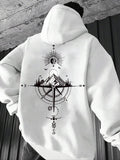 Mountain & Compass Print Drawstring Casual Regular Fit Pocket Long Sleeve Hooded Clothes Fall & Winter Daily T-Shirts, Hoodie, Sweatshirt - T-Shirt, Sweatshirt, Hoodie