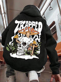 Mushroom & Skull Print Drop Shoulder Casual Regular Fit Drawstring Hooded Daily Outdoor Clothes Fall & Winter T-Shirts, Hoodie, Sweatshirt - T-Shirt, Sweatshirt, Hoodie