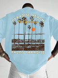 Palm Tree & Sunset Print Round Neck Regular Fit Casual Short Sleeve Summer Top Daily Tropical T-Shirts, Hoodie, Sweatshirt - T-Shirt, Sweatshirt, Hoodie