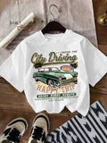 Regular Fit City Driving Print Round Neck Casual Short Sleeve Daily Top All Seasons Tropical T-Shirts, Hoodie, Sweatshirt - T-Shirt, Sweatshirt, Hoodie